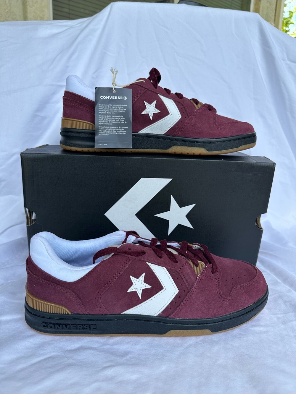 Converse Men’s Low-Top Skate Shoe - Burgundy/White with Gum Accents